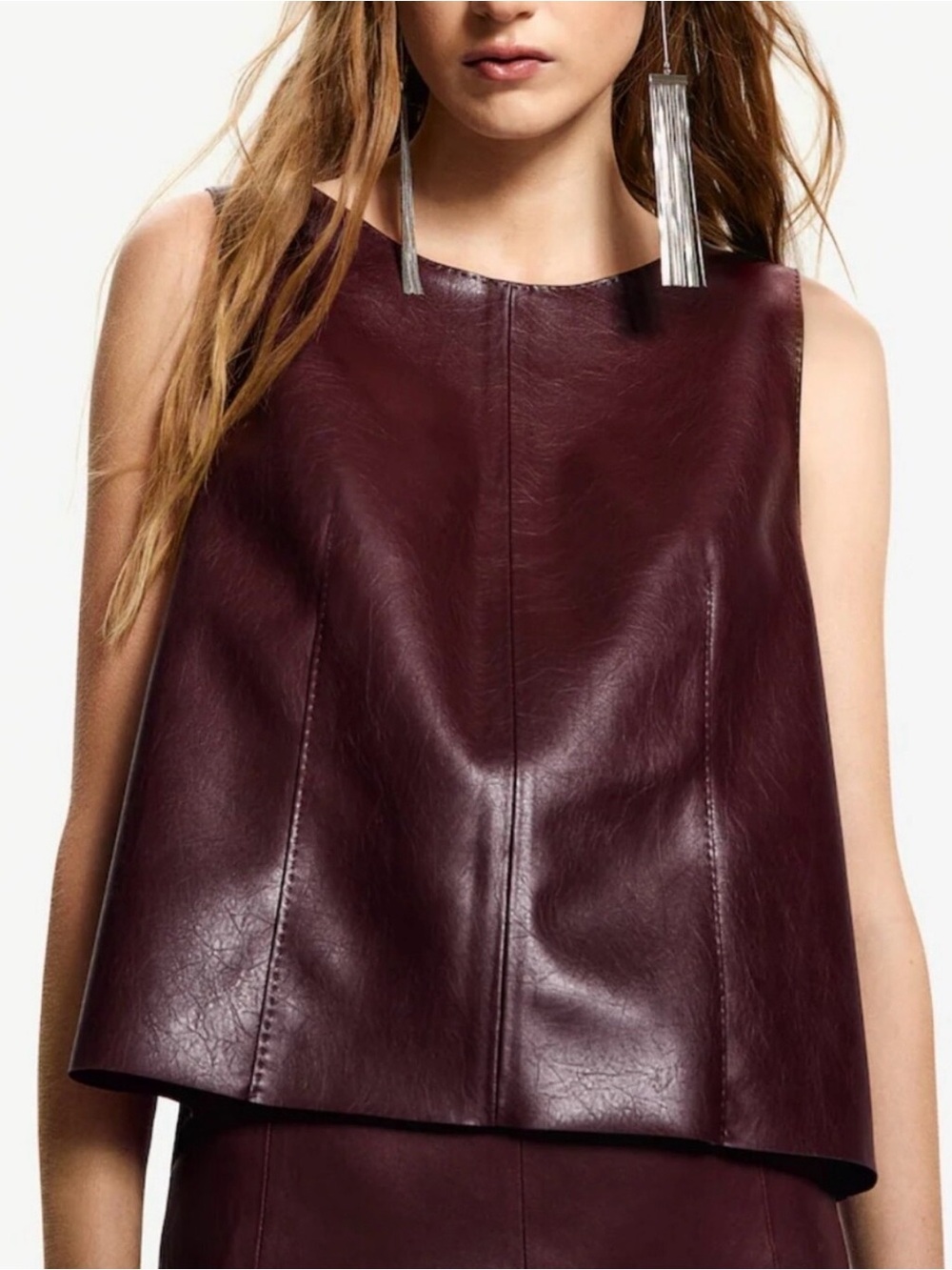 H&M Sleeveless Faux-Leather Tank Top in Deep Burgundy